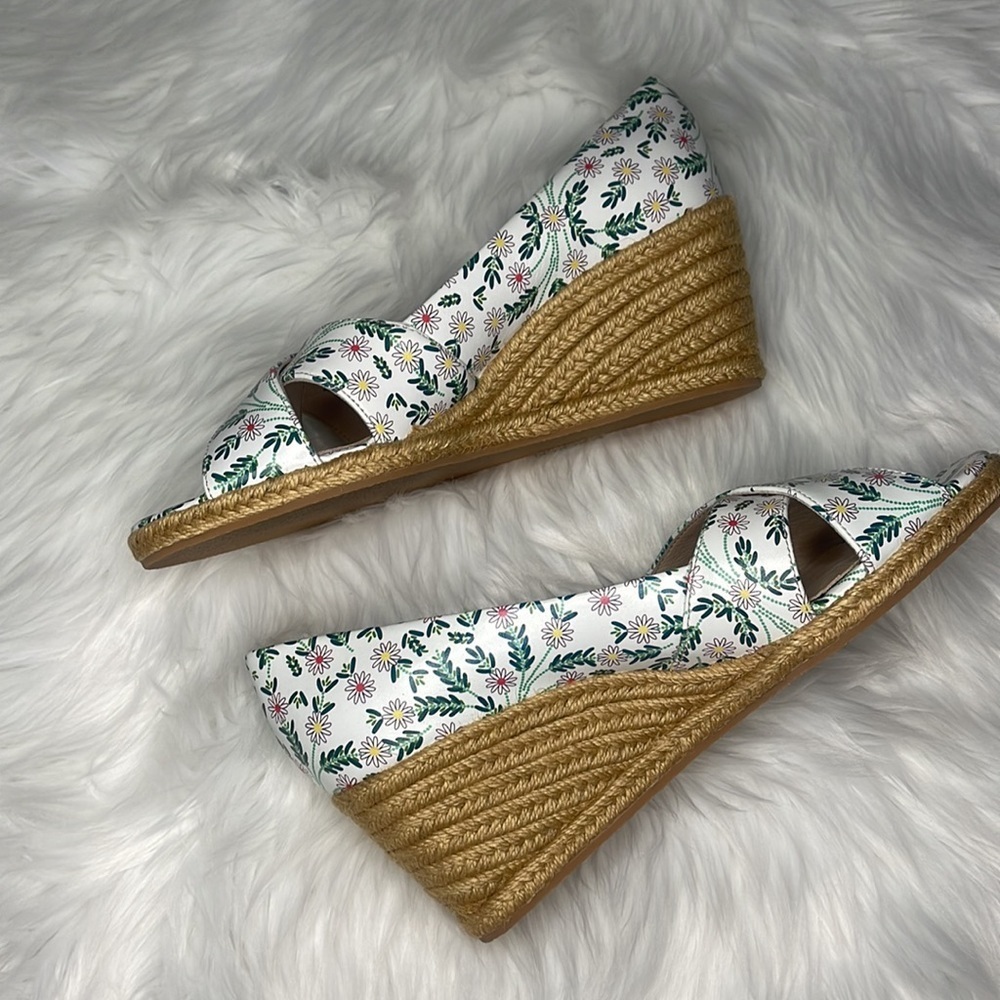 JACK ROGERS PALMER CRISS CROSS WEDGE ESPADRILLE FLORAL SIZE 8 GENUINE LEATHER